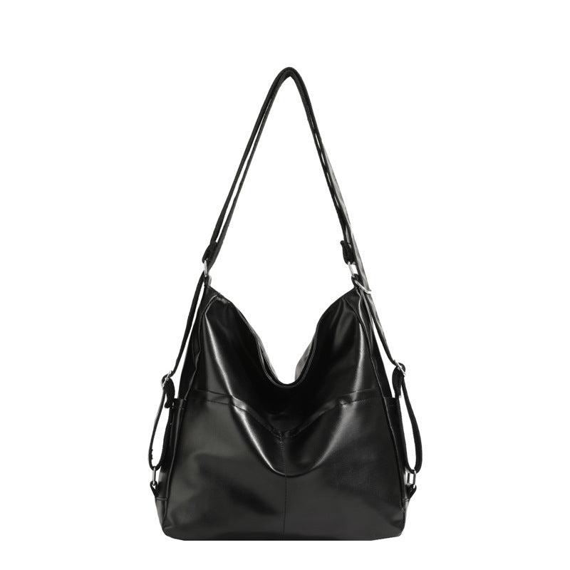 Black soft shoulder bag for women with minimalist design
