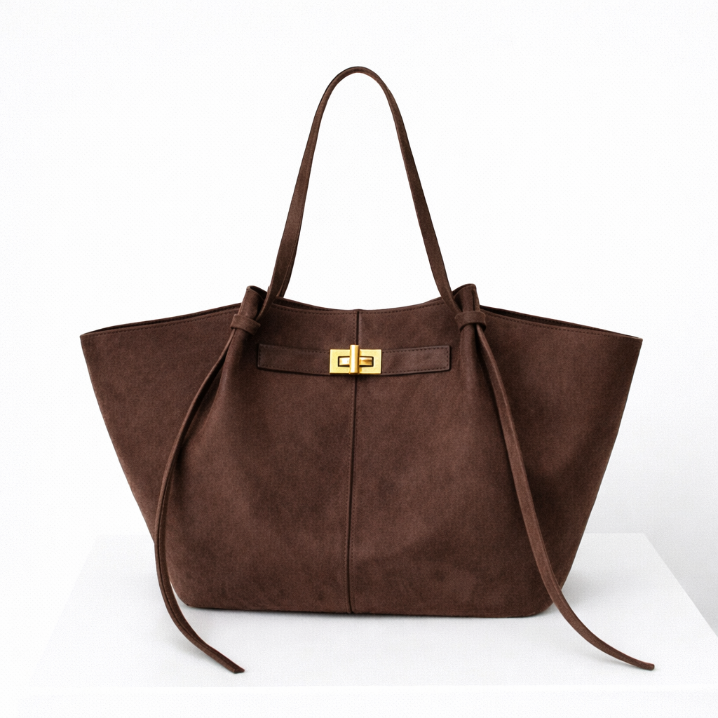 Mila Long Strap Tote Bag in rich brown with structured silhouette and long shoulder straps.