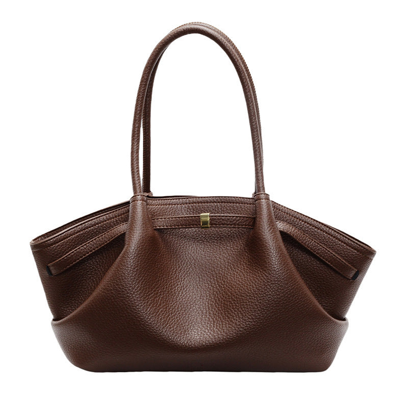 Coffee structured tote bag for women with modern silhouette