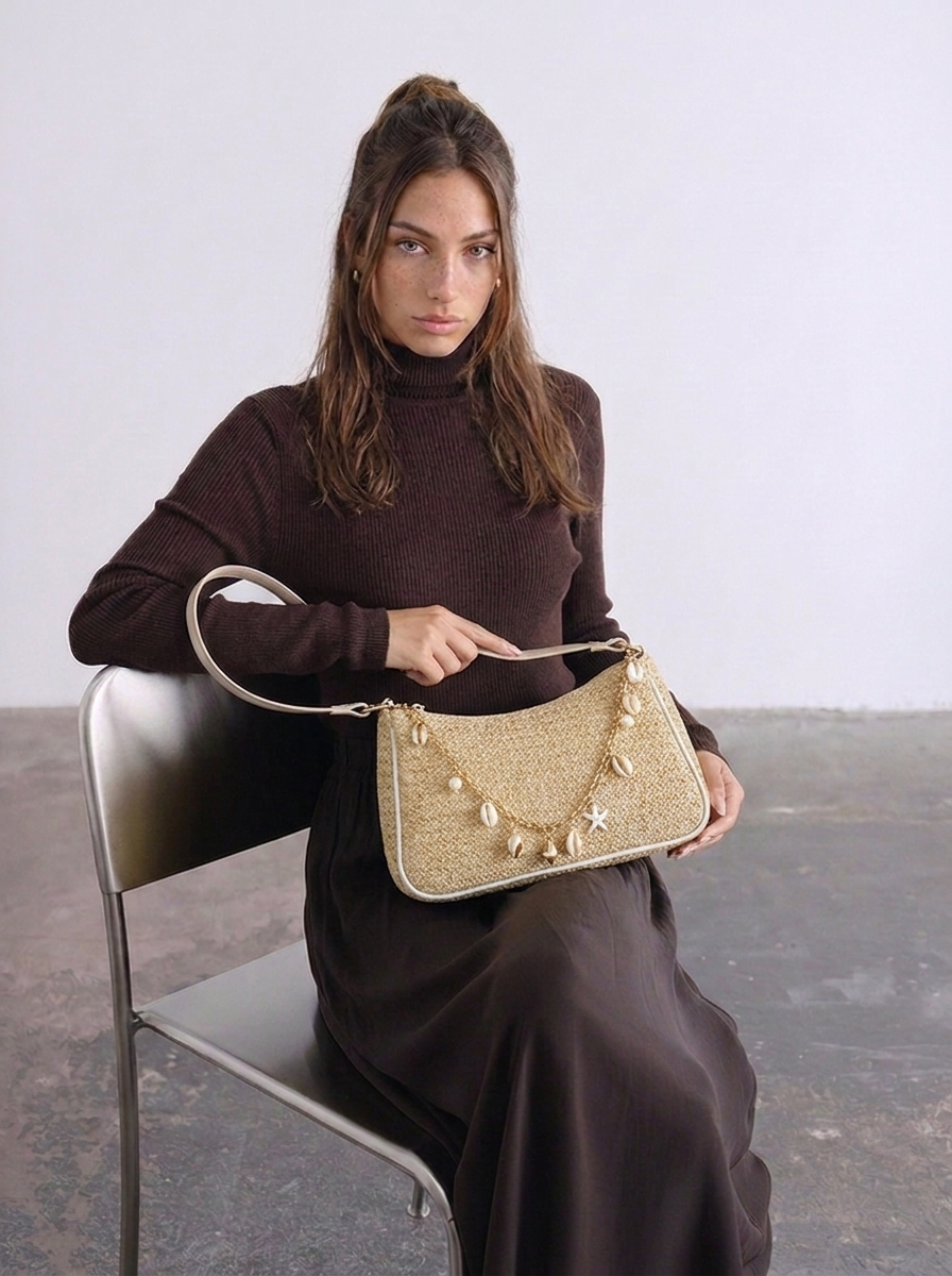 Lena Woven Straw Shoulder Bag