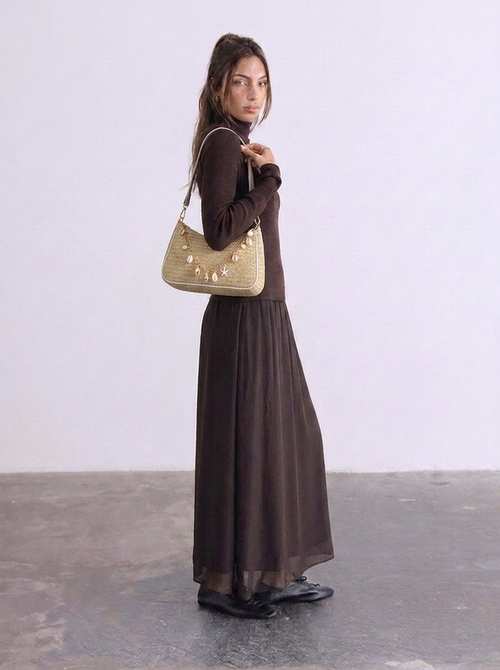 Lena Woven Straw Shoulder Bag